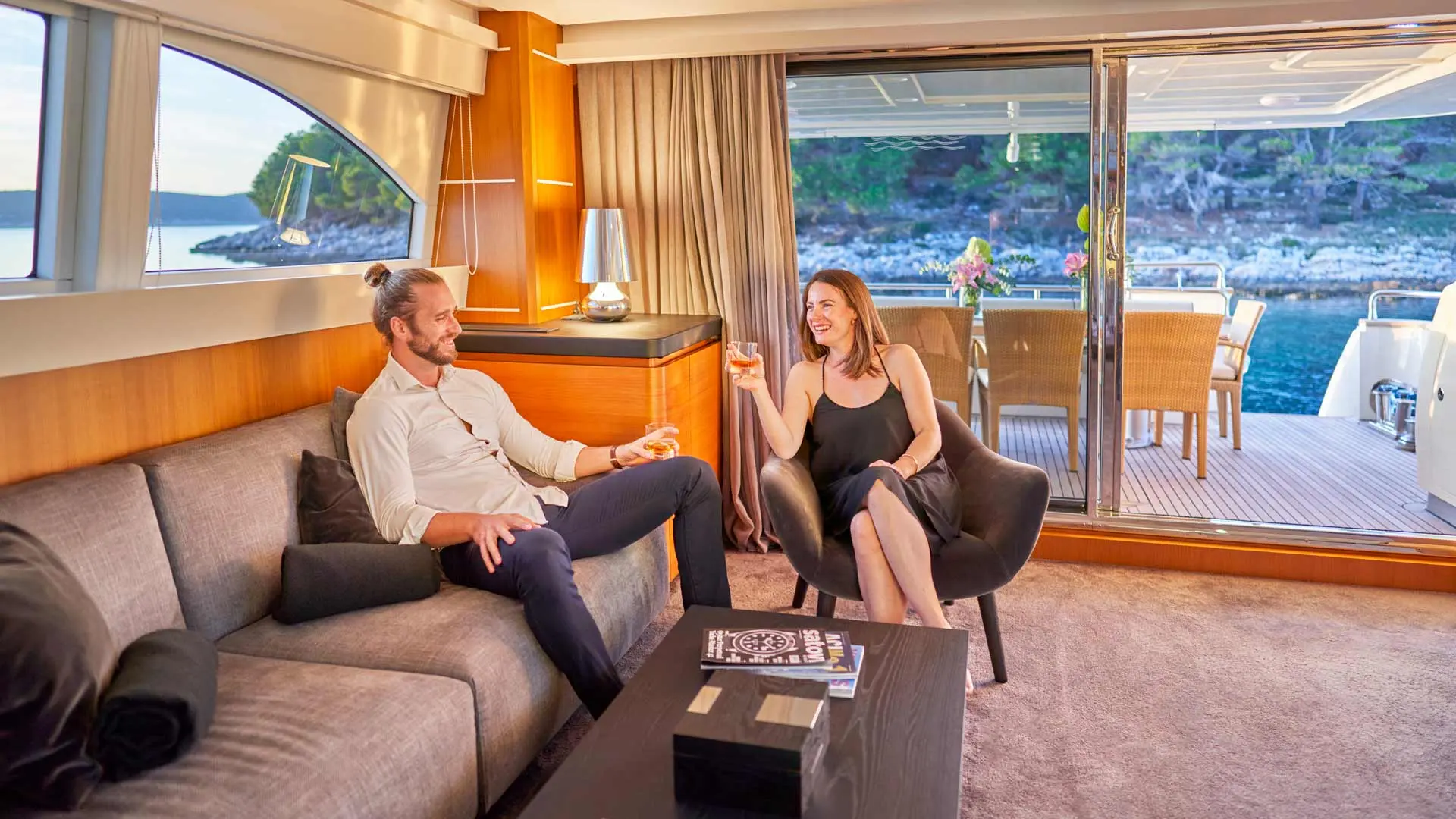 Karisma – couple enjoying lounge area inside the salon.