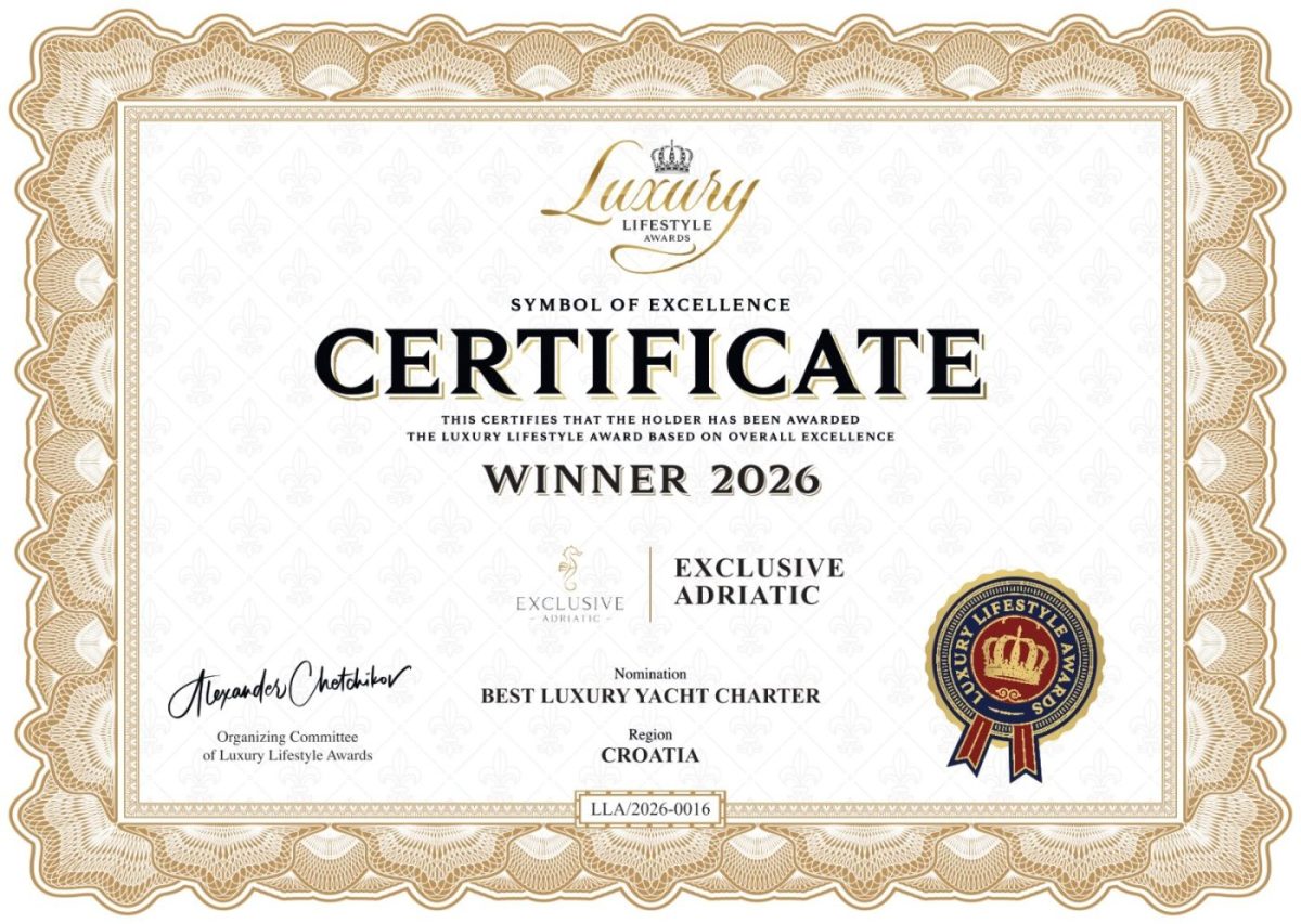 Croatia luxury yacht charter - Luxury lifestyle awards - certificate